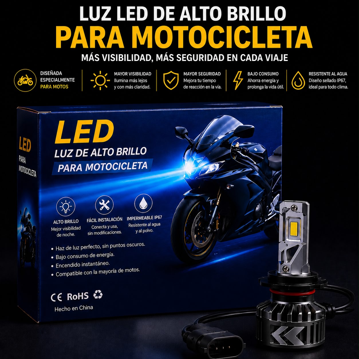 LUZ LED DE ALTO BRILLO PARA MOTOCICLETA