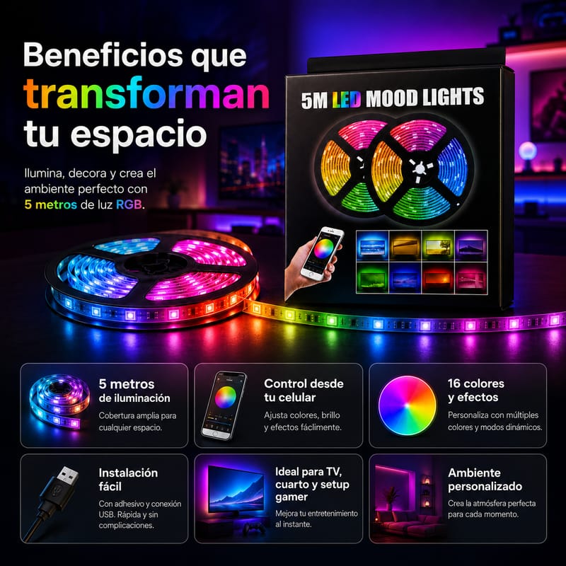 Tira LED RGB 5M con control remoto - Image 2